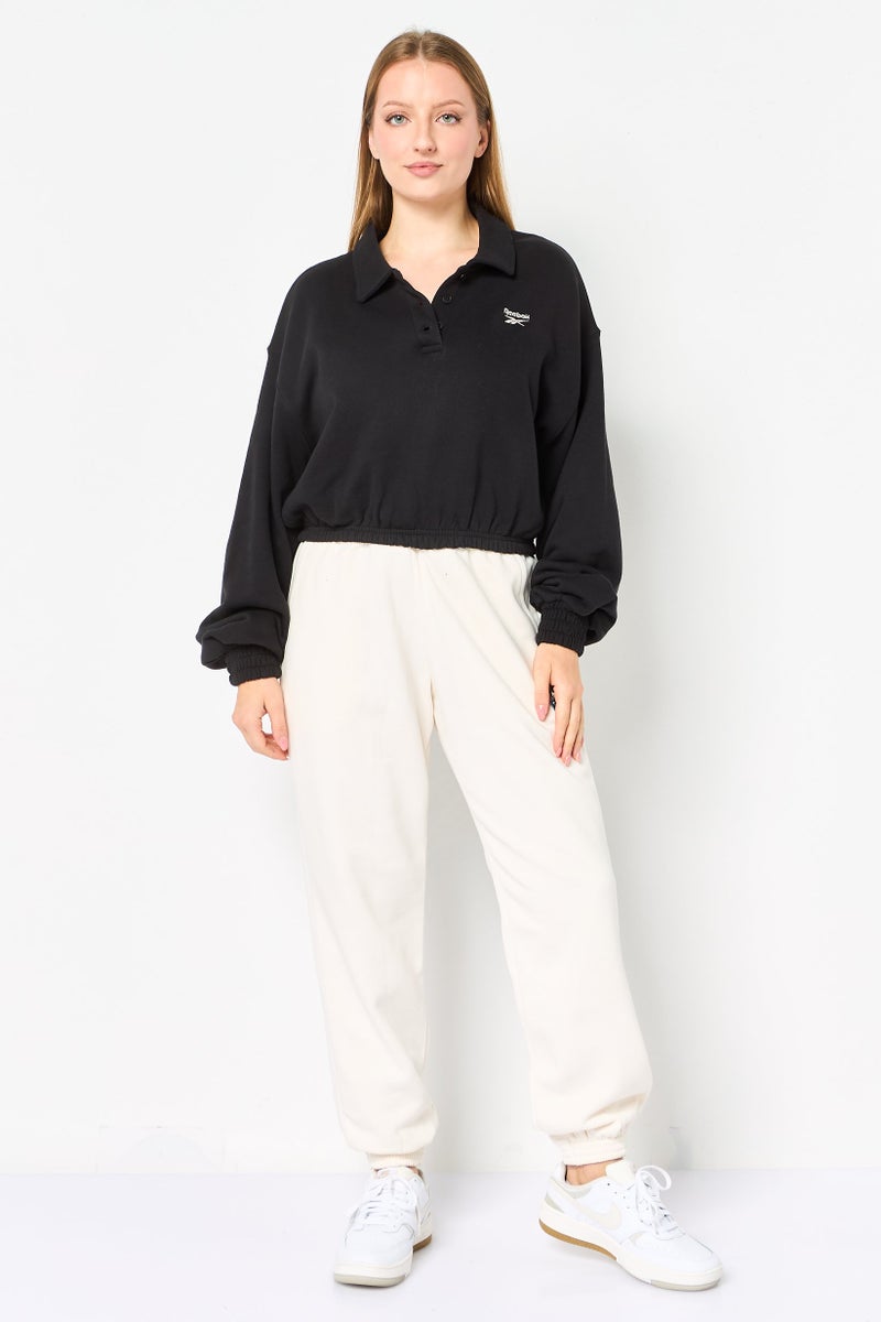 Reebok سويت شيرت قصير بأكمام طويلة للنساء، رياضي، خارجي، أسود - Image 4